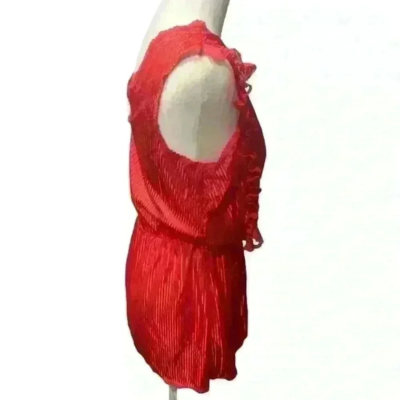 Vintage 80s Red Jaclyn Smith Lace Ruffle Tank Deep V - Picture 3 of 7